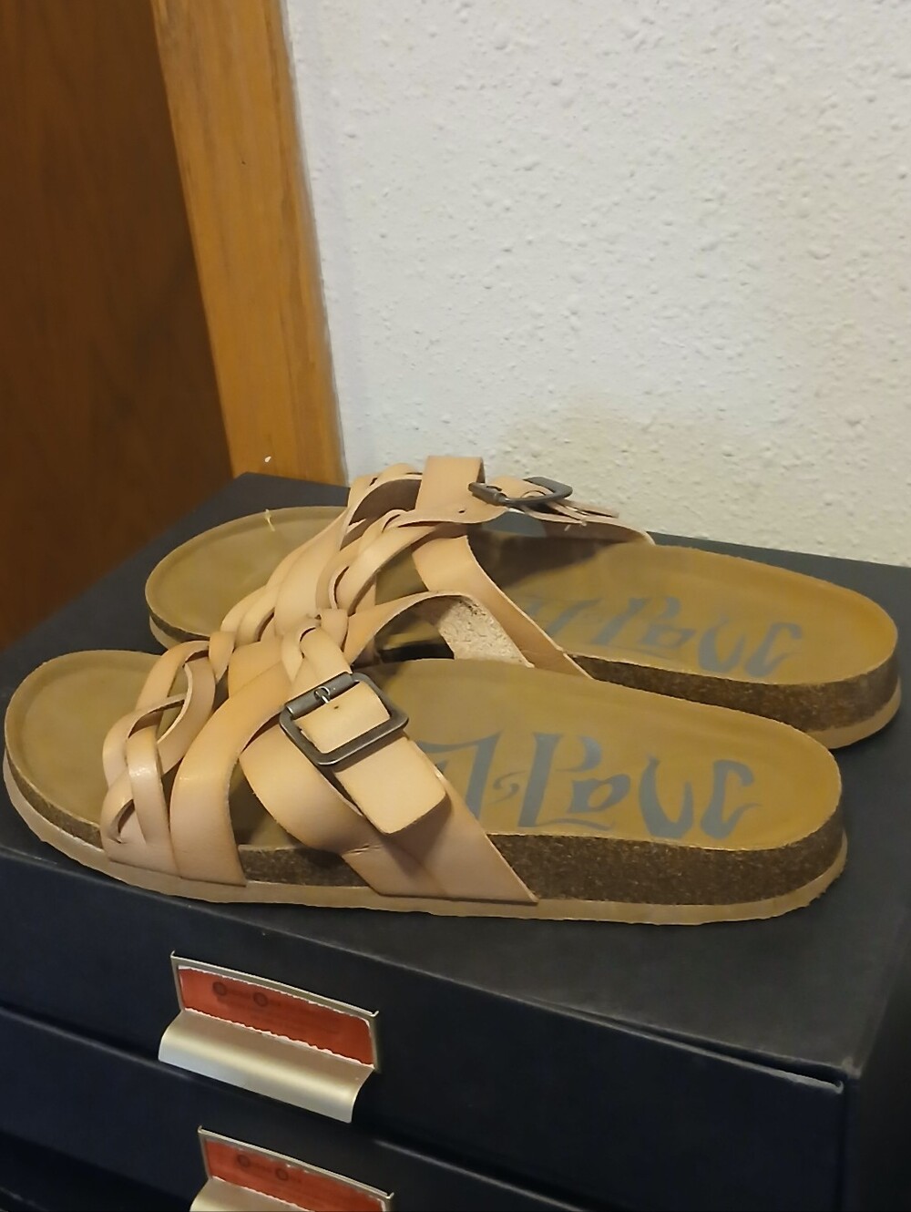 Target Mad Love Strappy Braided Cork Footbed Slides Tan Beige Sandals Size 9
